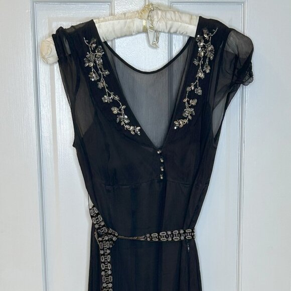 Elie Tahari Brown V-Neck Cap Sleeve Midi Dress - Picture 1 of 5
